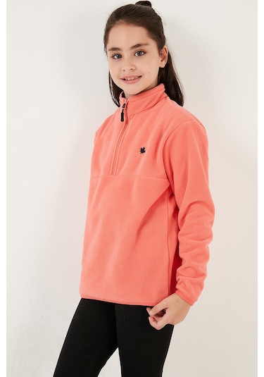Lela Yumuşak Dokulu Fermuarlı Dik Yaka Şardonlu Kışlık Unisex Çocuk Polar 5905002 Somon