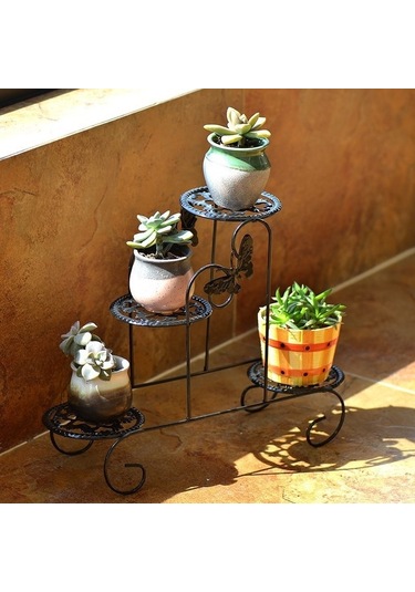 Sones Mini Dövme Demir Çok İşlevli Çiçek Saksısı Çiçek Standı Ofis Masaüstü Eşik Balkon Siyah