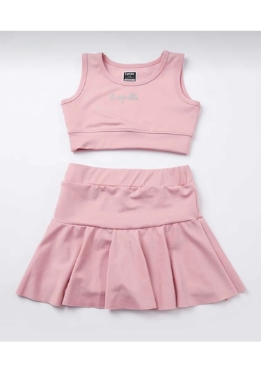 Nurbebe Şort Etekli Crop Kız Çocuk Sporcu Takım Pembe