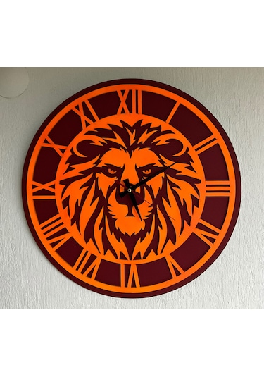 Aslan Temalı Galatasaray Duvar Saati Dekoratif Taraftar Saati Çok Rekli
