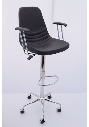 Rose Siyah Deri Tekerlekli Yüksek Bar Sandalyesi Çok Renkli