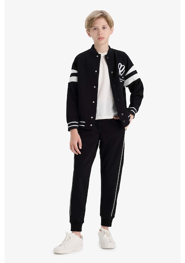 Defacto Erkek Çocuk Kolej Yaka Baskılı Bomber Hırka F2712a825aubk81 Siyah