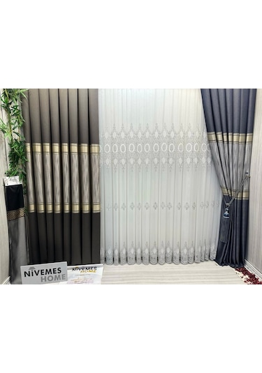 Nivemeshome Mozaik Ft614163 V-5302 Antrasit 1/3 Sık Pileli Fon Perde Apm Antrasit