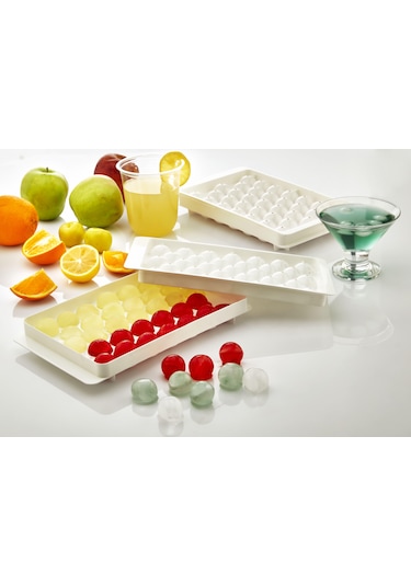 Pratik 33'lü Küre Misket Buz Kalıbı Kapaklı 33 Hazneli Yuvarlak Beyaz