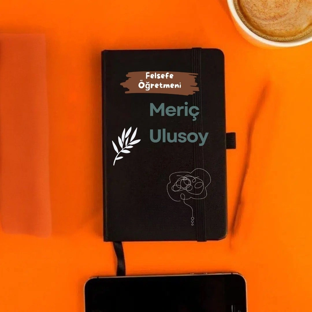 Kişiye Özel Felsefe Öğretmeni Tasarımlı Deri Kapaklı Not Defteri İsme Özel Hediye Siyah