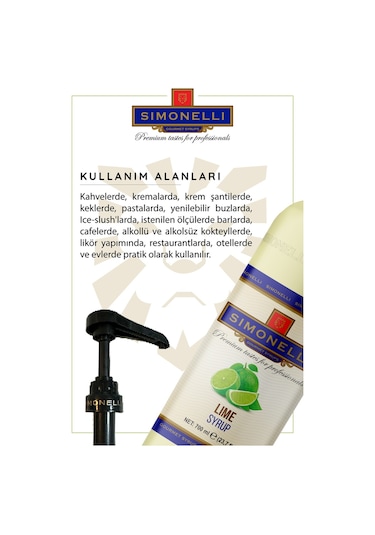 Simoenlli Kahve Şurubu Lime Aromalı Şurup 700 ML + Pompa Simonelli