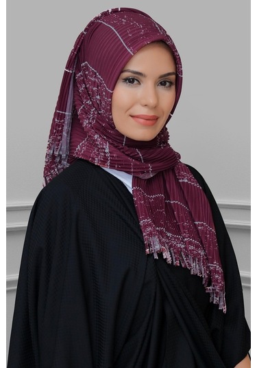 Bordo Pratik Hazır Geçmeli Tesettür Eşarp Kesik Elyaf Piliseli Çi (545491637) Bordo