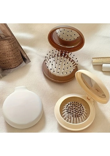 Chenkestoreone Kahve Rengi Katlanır Seyahat Tarağı Aynalı Kompakt Ve Hafif