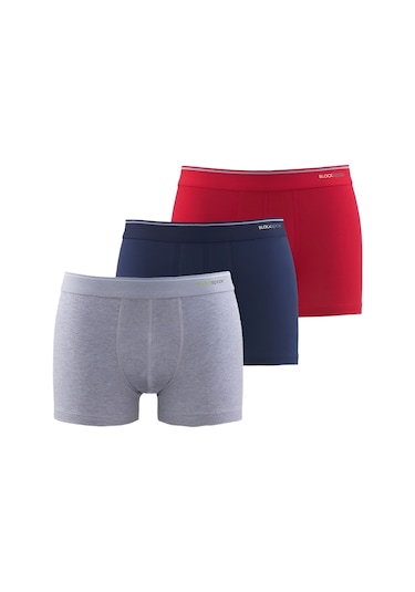 Blackspade Erkek Boxer Shorty 3'lü Paket Tender Cotton 9670 Gri - Kırmızı - Lacivert