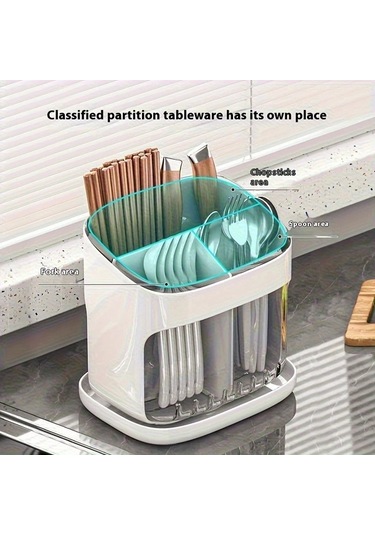 Fochsia Yeşil Duvara Monte Veya Tezgah Üstü Plastik Çatal Bıçak Saklama Kutusu - Büyük Kapasiteli Sökülebilir Kapak Yeşil