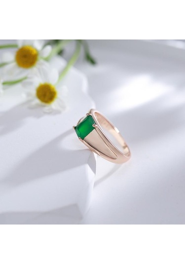 Kinel Kare Koyu Yeşil Opal Zirkon Kadın Yüzük 8 Rose Gold