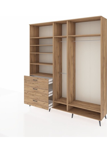 Hyperion Dolap 9 Raflı 3 Çekmeceli 3 Askılı 220x44x243 Çam-çam/çam Atlas Çam/atlas Çam