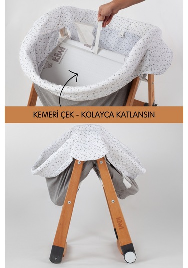 Kiwi Sleeper Anne Yanı Beşik, Portatif, Sallanır, Katlanır, Tekerlekli Bebek Beşiği - Luna Desen Gri