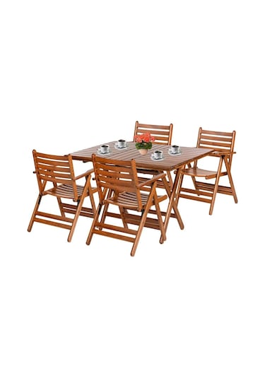 Antalya Katlanır Ahşap Bahçe Balkon Seti: 80x120 Masa +4 Sandalye