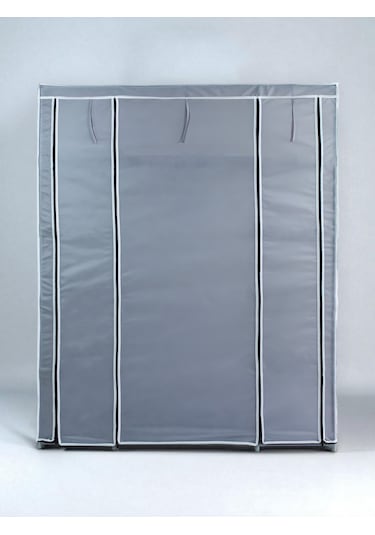 Bez Dolap Ruba Çift Yandan Raflı Portatif Gardırop Güçlendirilmiş Pvc Profil Gri Gri