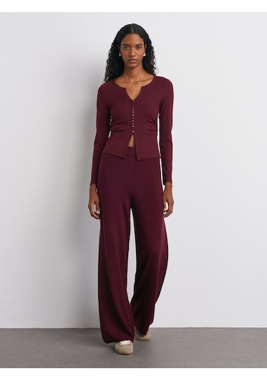 Dilvin 70163 Beli Lastikli Yünlü Triko Pantolon-bordo M. Bordo M.