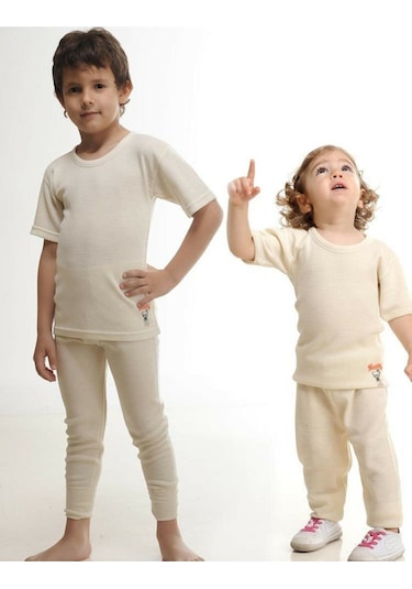Hasyün 500&550 Unisex Çocuk Termal Yün İçlik Takım-krem Krem