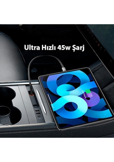 Baseus T-space Tesla Model 3-y İçin 45w Hub Yerleştirme İstasyon