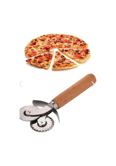 Ahşap Saplı Hamur Ve Pizza Kesme Ruleti Çift Başlıklı Ahşap