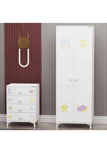 Melina Yıldız 2 Kapaklı Bebek Odası + Yatak + Uyku Seti - Uykucu Beyaz