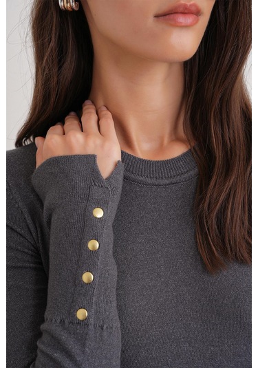 6736 Kadın Bisiklet Yaka Kolu Droplu Triko Kazak Antrasit Antrasit