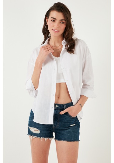 Lela Pamuklu Regular Fit Uzun Kollu Düz Bayan Gömlek Cf25S168305 Beyaz
