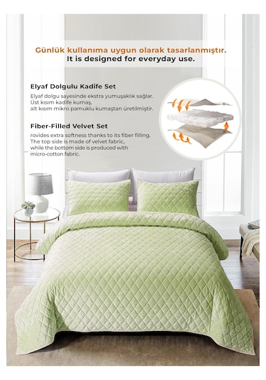 Kapitone Kadife Yatak Örtüsü Seti Tek Kişilik Supersoft 2 Parça