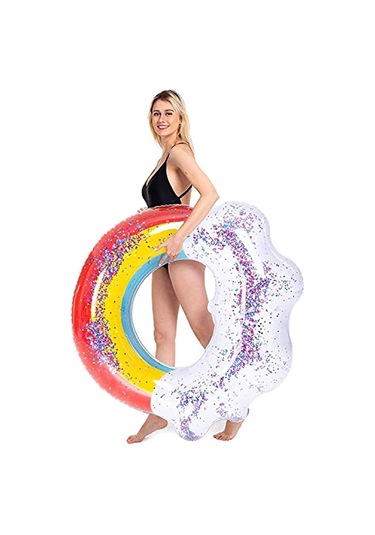 1 Adet Gökkuşağı Pullu Pvc Yüzme Simidi Yetişkin Çocuk
