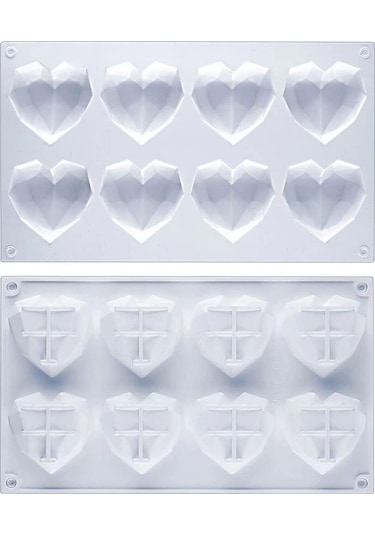 Kek Kalıbı Pinyata Kristal Kalp Şekilli Silikon Çikolata, Sabun, Pasta Kalıbı 8 Bölmeli Goldcakes