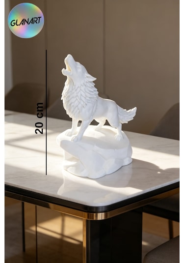 Hediyelik 3 Boyutlu Uluyan Kurt Figürü 3d Filament 1 Adet Beyaz