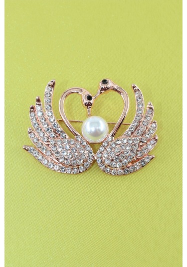 Aşık Kuğu Broş. Altın Renkli Kalpli Aşık Kuğulu Yaka İğnesi Broş. Kadın Broş. Kuğu Broş. Kalp Broş Gold