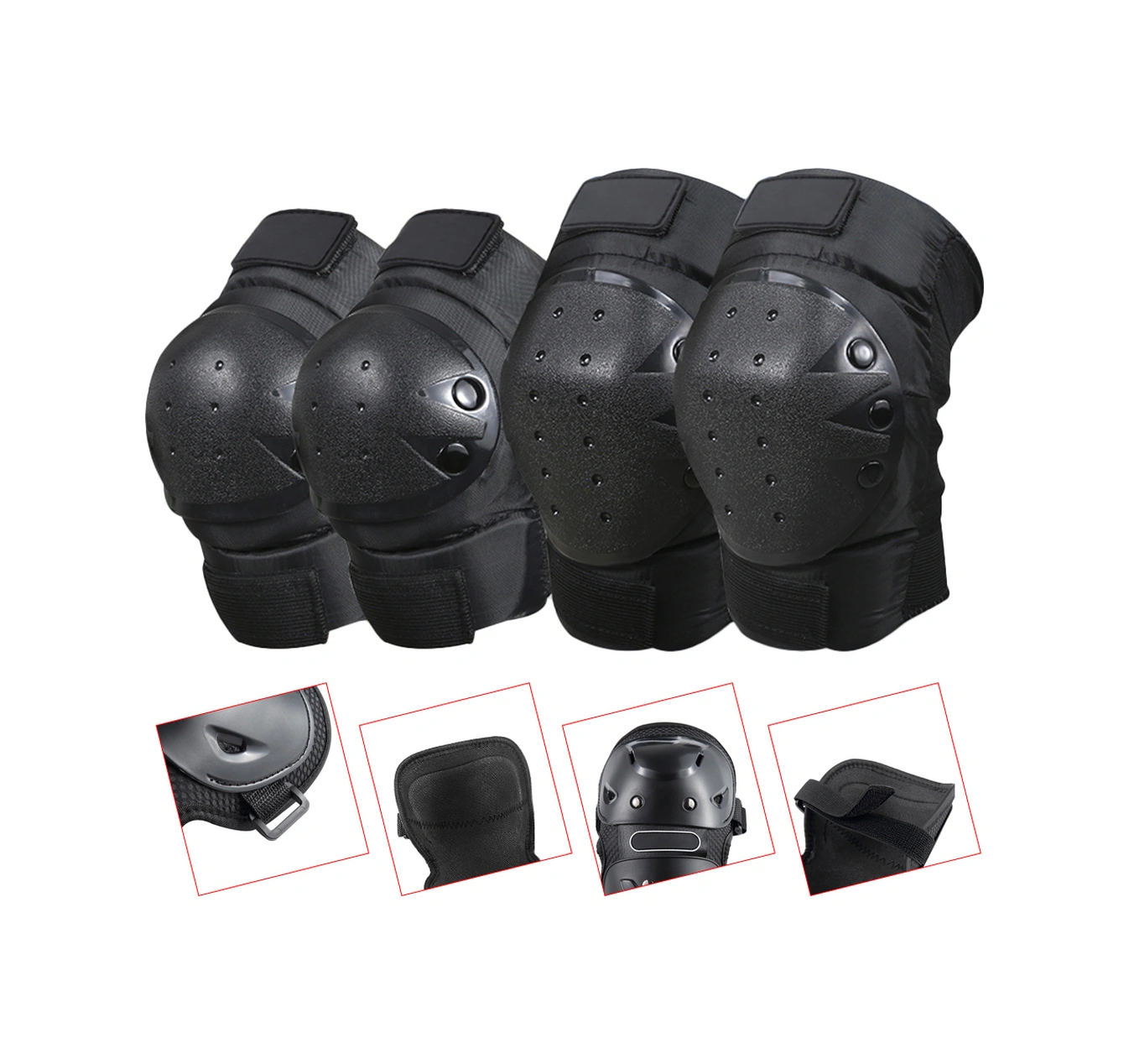 Yuntech01 Motosiklet Bisiklet Koruyucu Pad Seti - Diz Ve Dirsek Koruyucuları, Eva Yastık Ve Pe Korumalı, Spor Aktivitelere Uygun Siyah