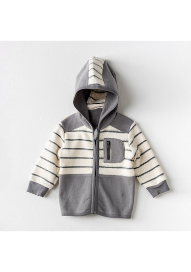 Andywawa Little Zebra Bebek Ceketi AC24157 Ekru - Gri