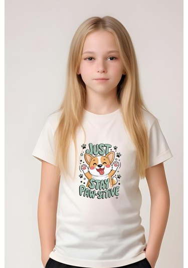 Just Stay Paw Baskılı Kız Çocuk Tişört Ve Eşofman Alt-üst Takım KREM