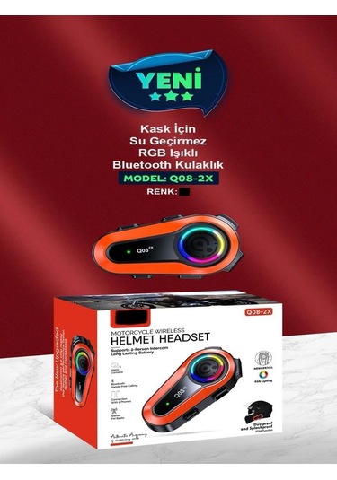 Q0082X Ipx6 Su Geçirmez Rgb 1 KM 2 Kişi İnterkom/Fm Radio Motosiklet Kask Kulaklık