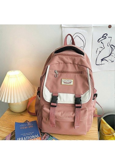 Ganzhoushop Günlük Kullanım İçin Klasik Sırt Çantası Büyük Kapasiteli Kore Tarzı Omuz Çantası Açık Hava Okul Ofis Pembe Çok Renkli