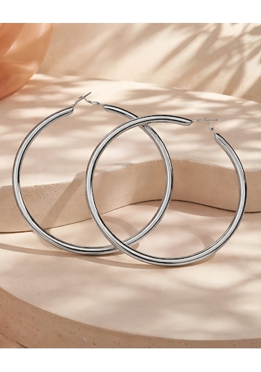 Xl Halka Boru Model Gümüş Renk Çelik Küpe 8cm Silver