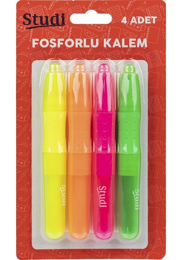 Studi Fosforlu Kalem 4'lü Çok Renkli