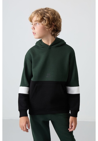 Tommy Life Çam Yeşil Pamuklu Kalın İçi Tüylü Yumuşak Dokulu Standart Fit Nakışlı Erkek Çocuk Eşofman Takım - 1 Yeşil