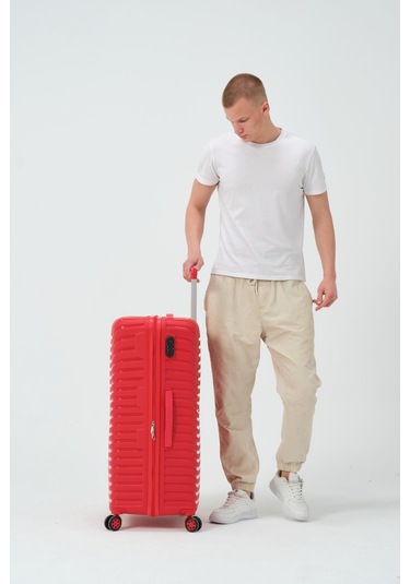 Keo-plus Kırmızı Büyük Boy Silikon Kırılmaz Pp Valiz Kırmızı