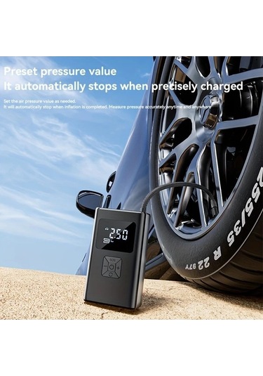 Fastbuy Siyah Kablosuz Dijital Ekranlı Lastik Şişirme Cihazı - Led Işıklı El Pompası