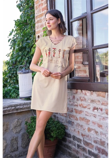Monamise 22080 Kadın Kısa Kollu Gecelik-bej Bej