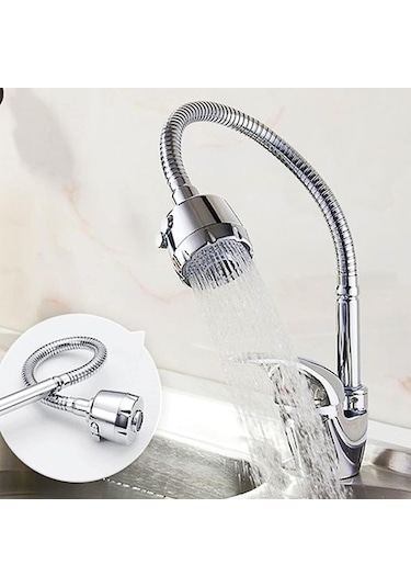 Musluk Batarya Kuğu Evye Borusu Spiral Hortumlu Krom Renk 2 Gümüş