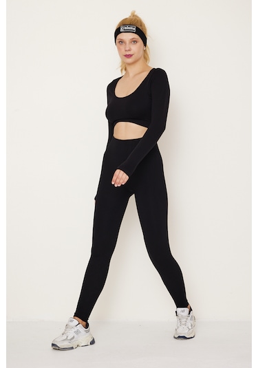 Siyah Kalçası Büzgülü Push Up Kalça Şekillendirici Tayt Seamless F