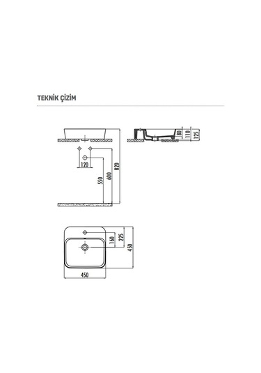 Creavit LP046 Loop Tezgah Üstü Kare Çanak Lavabo 45 CM