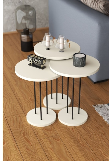 Orta Sehpa Ve Zigon Sehpa Terra Set Krem