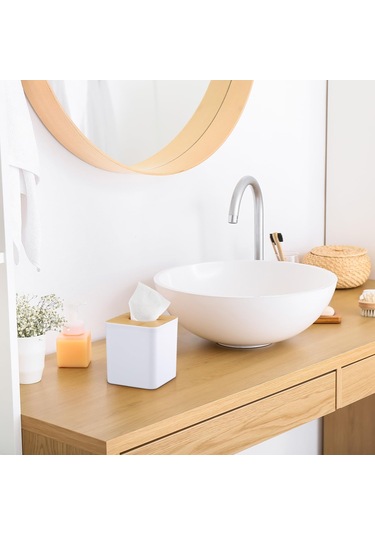 Konesam Bambu Kağıt Havlu Kutusu Kapakları Kare, 2 Adet - Banyo, Yatak Odası, Ofis İçin Elegan Organize Edici Beyaz Beyaz