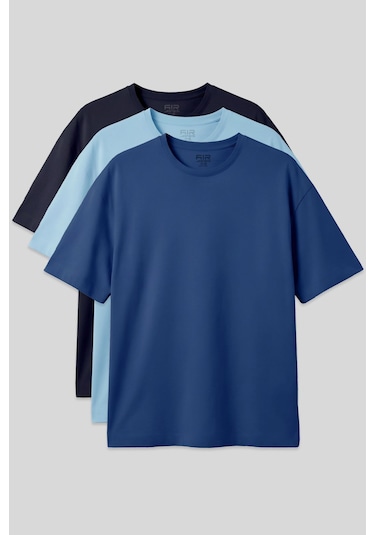Basic Oversize O Yaka 3lü Paket Lacivert-açık Mavi-parlament Erkek T-shirt - 88377 Lacivert - Açık Lacivert - Beyaz
