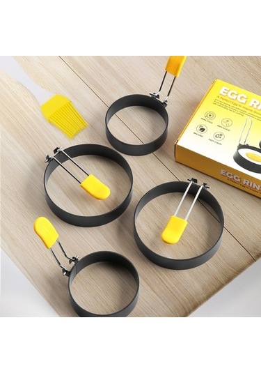 Dancemonkey 4 Adet Yumurta Halkaları Yapışmaz Kalıp Yumurta Kalıpları Siyah