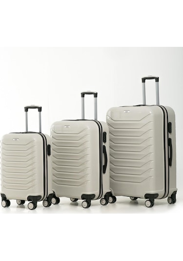 Yefa Pp Polipropilen Kırılmaz Kabin & Orta & Büyük Boy 3'lü Valiz Seti Kemik